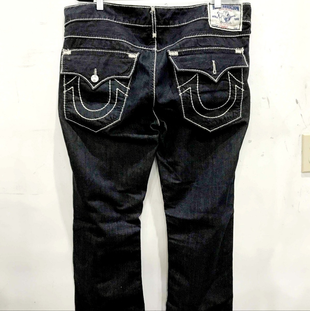 True Religion Womens Black Belt Loops Five Pockets Straight Leg Jeans Size 38